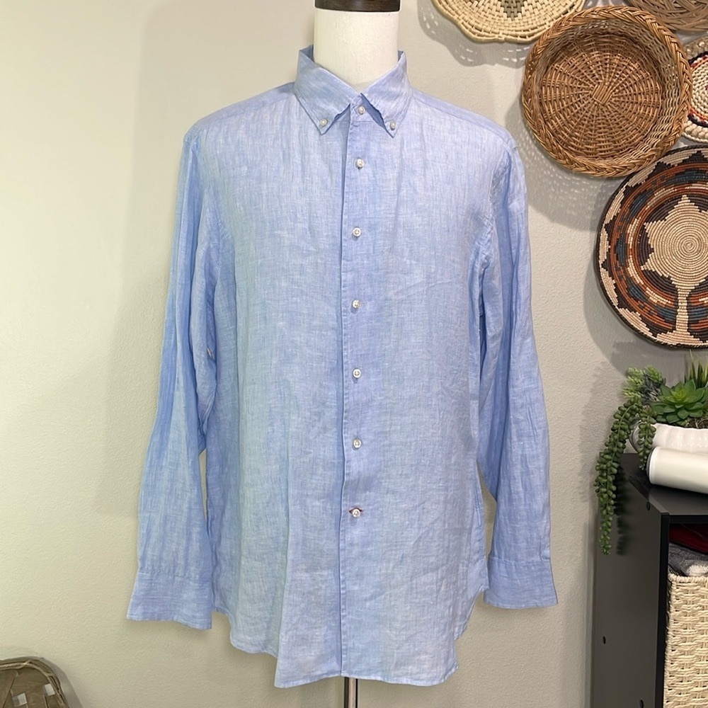 Men’s Linen CREMIEUX Classics Button Up Dress Shirt Light Blue Size X-Large